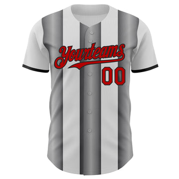 Custom White Red Steel Gray-Black Gradient Vertical Stripe Argentina Style Authentic Baseball Jersey