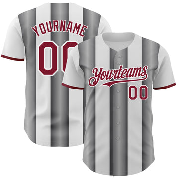 Custom White Crimson-Steel Gray Gradient Vertical Stripe Argentina Style Authentic Baseball Jersey
