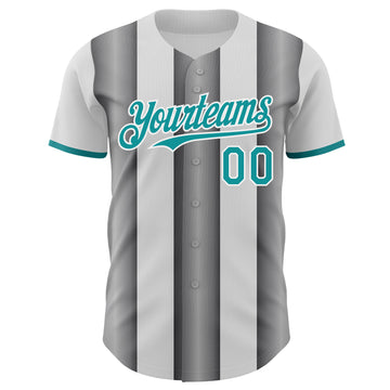 Custom White Teal-Steel Gray Gradient Vertical Stripe Argentina Style Authentic Baseball Jersey