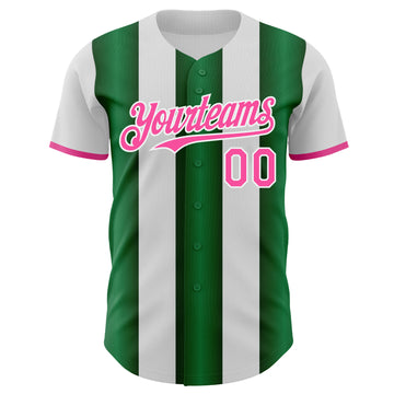 Custom White Pink-Green Gradient Vertical Stripe Argentina Style Authentic Baseball Jersey