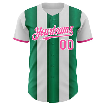 Custom White Pink-Kelly Green Gradient Vertical Stripe Argentina Style Authentic Baseball Jersey