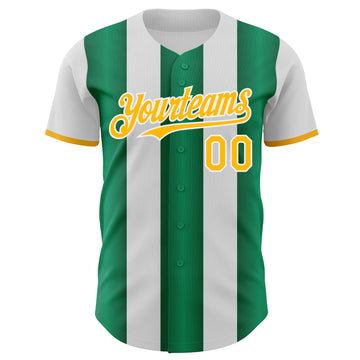 Custom White Gold-Kelly Green Gradient Vertical Stripe Argentina Style Authentic Baseball Jersey