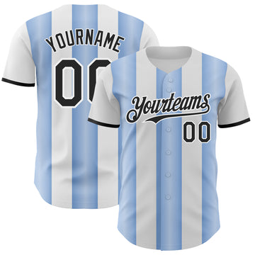 Custom White Black-Light Blue Gradient Vertical Stripe Argentina Style Authentic Baseball Jersey