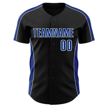 Custom Black Royal-White Classic Color Block Side Panel Stripe Authentic Baseball Jersey
