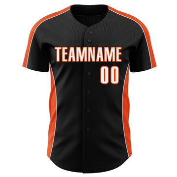 Custom Black White-Orange Classic Color Block Side Panel Stripe Authentic Baseball Jersey