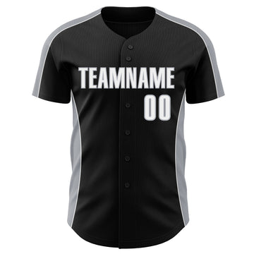 Custom Black White-Gray Classic Color Block Side Panel Stripe Authentic Baseball Jersey