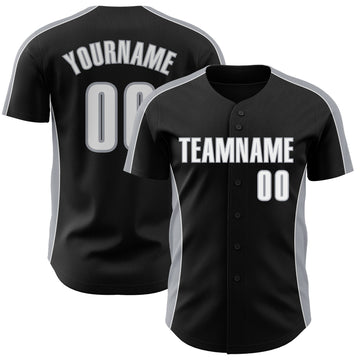 Custom Black White-Gray Classic Color Block Side Panel Stripe Authentic Baseball Jersey