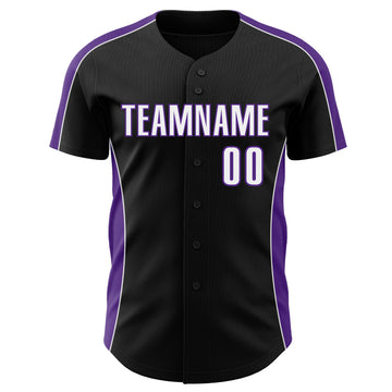 Custom Black White-Purple Classic Color Block Side Panel Stripe Authentic Baseball Jersey