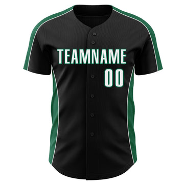 Custom Black White-Kelly Green Classic Color Block Side Panel Stripe Authentic Baseball Jersey