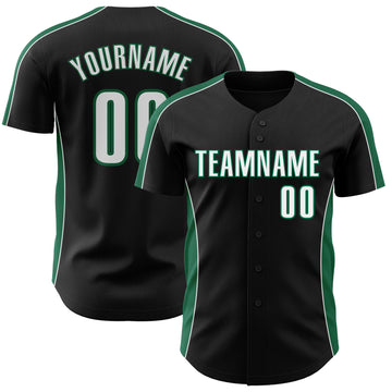 Custom Black White-Kelly Green Classic Color Block Side Panel Stripe Authentic Baseball Jersey