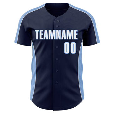 Custom Navy White-Light Blue Classic Color Block Side Panel Stripe Authentic Baseball Jersey