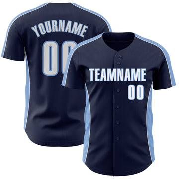 Custom Navy White-Light Blue Classic Color Block Side Panel Stripe Authentic Baseball Jersey