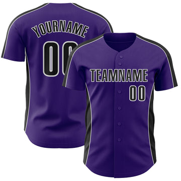 Custom Purple Black-White Classic Color Block Side Panel Stripe Authentic Baseball Jersey