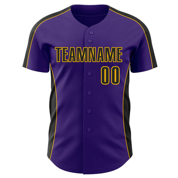 Custom Purple Black-Gold Classic Color Block Side Panel Stripe Authentic Baseball Jersey