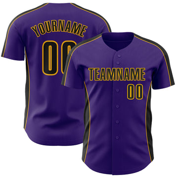 Custom Purple Black-Gold Classic Color Block Side Panel Stripe Authentic Baseball Jersey