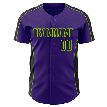 Custom Purple Black-Neon Green Classic Color Block Side Panel Stripe Authentic Baseball Jersey