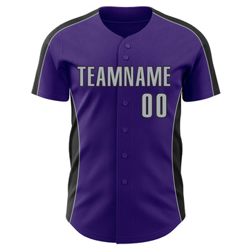 Custom Purple Gray-Black Classic Color Block Side Panel Stripe Authentic Baseball Jersey