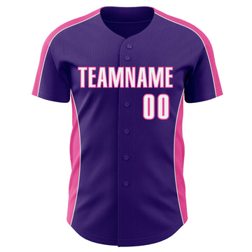 Custom Purple White-Pink Classic Color Block Side Panel Stripe Authentic Baseball Jersey