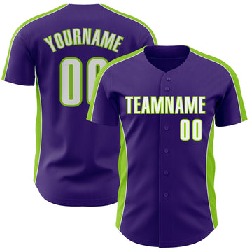 Custom Purple White-Neon Green Classic Color Block Side Panel Stripe Authentic Baseball Jersey