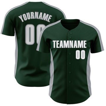 Custom Green White-Gray Classic Color Block Side Panel Stripe Authentic Baseball Jersey