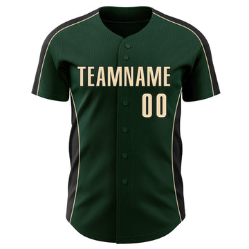 Custom Green Cream-Black Classic Color Block Side Panel Stripe Authentic Baseball Jersey