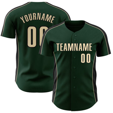Custom Green Cream-Black Classic Color Block Side Panel Stripe Authentic Baseball Jersey