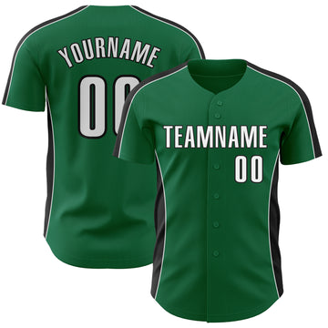 Custom Kelly Green White-Black Classic Color Block Side Panel Stripe Authentic Baseball Jersey