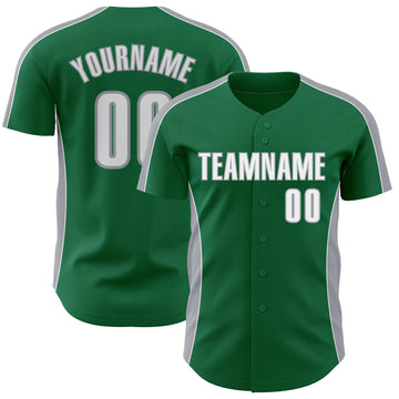 Custom Kelly Green White-Gray Classic Color Block Side Panel Stripe Authentic Baseball Jersey