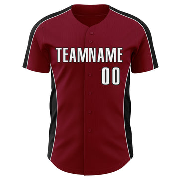 Custom Crimson White-Black Classic Color Block Side Panel Stripe Authentic Baseball Jersey