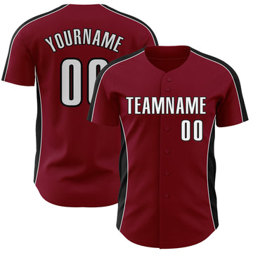 Custom Crimson White-Black Classic Color Block Side Panel Stripe Authentic Baseball Jersey