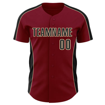 Custom Crimson Black-Cream Classic Color Block Side Panel Stripe Authentic Baseball Jersey