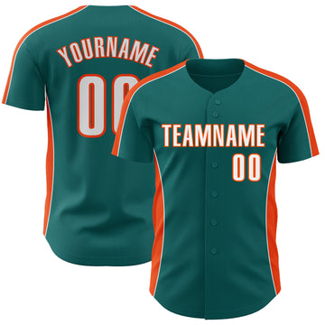 Custom Teal White-Orange Classic Color Block Side Panel Stripe Authentic Baseball Jersey