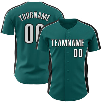 Custom Teal White-Black Classic Color Block Side Panel Stripe Authentic Baseball Jersey