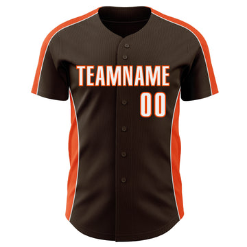 Custom Brown White-Orange Classic Color Block Side Panel Stripe Authentic Baseball Jersey