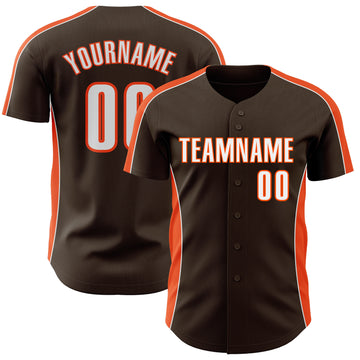 Custom Brown White-Orange Classic Color Block Side Panel Stripe Authentic Baseball Jersey