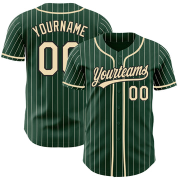 Custom Green Cream Pinstripe Cream-Black Authentic Baseball Jersey