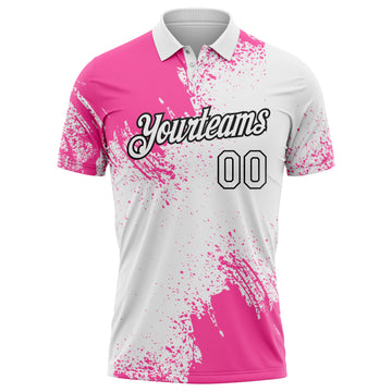 Custom Pink White-Black 3D Pattern Design Abstract Brush Stroke Performance Polo Shirt