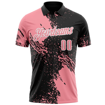 Custom Medium Pink Black-White 3D Pattern Design Abstract Brush Stroke Performance Polo Shirt