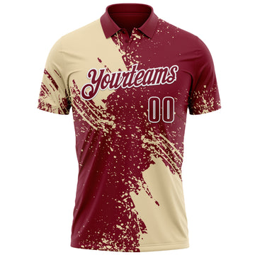 Custom Cream Crimson-White 3D Pattern Design Abstract Brush Stroke Performance Polo Shirt