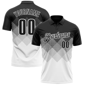 Custom Black White 3D Gradient Square Shape Performance Polo Shirt