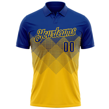 Custom Royal Yellow 3D Gradient Square Shape Performance Polo Shirt
