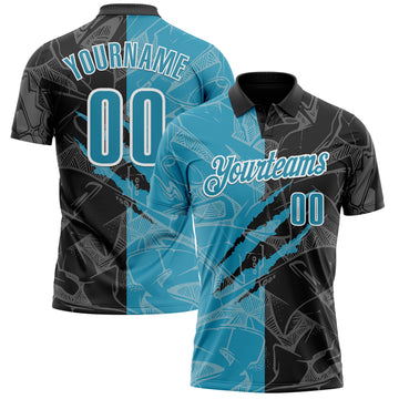 Custom Graffiti Pattern Panther Blue Black-White 3D Scratch Performance Polo Shirt