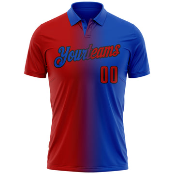 Custom Thunder Blue Red-Black 3D Gradient Fashion Performance Polo Shirt