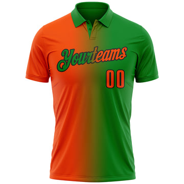 Custom Grass Green Orange-Black 3D Gradient Fashion Performance Polo Shirt