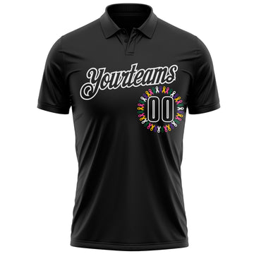 Custom Black White 3D Pattern Design Ribbon Cancer Awareness World Cancer Day Performance Polo Shirt