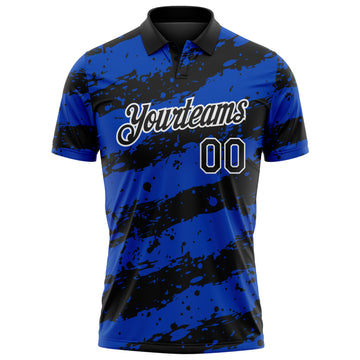 Custom Black Thunder Blue-White Paint Splash Stripe Performance Polo Shirt