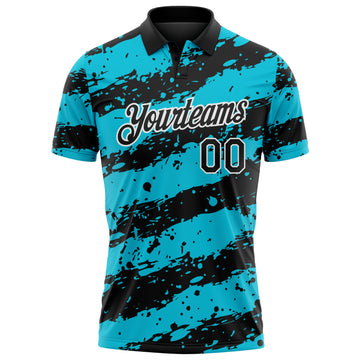 Custom Black Lakes Blue-White Paint Splash Stripe Performance Polo Shirt