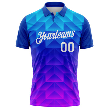 Custom Blue White Pink-Royal 3D Pattern Gradient Geometric Shape Performance Polo Shirt