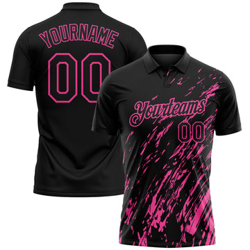 Custom Black-Pink Paint Stroke Grunge Streak Performance Polo Shirt