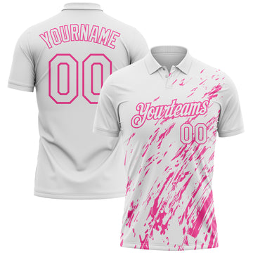 Custom White-Pink Paint Stroke Grunge Streak Performance Polo Shirt
